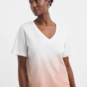 Marine Layer | Gradient Peach and White Women's V-Neck T-Shirt | Medium